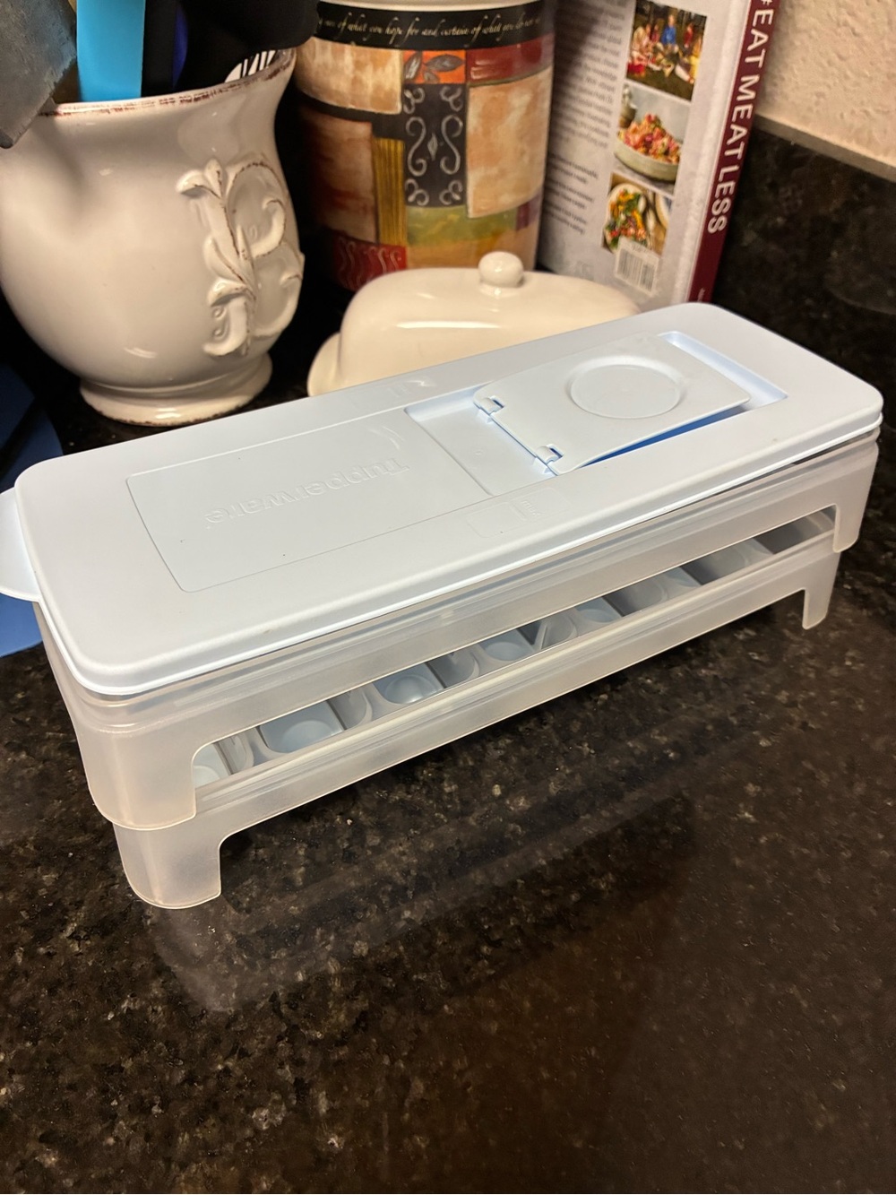 Tupperware Ice Cube Tray with Flip-Top Lid & Push Out Squares- Light Blue
